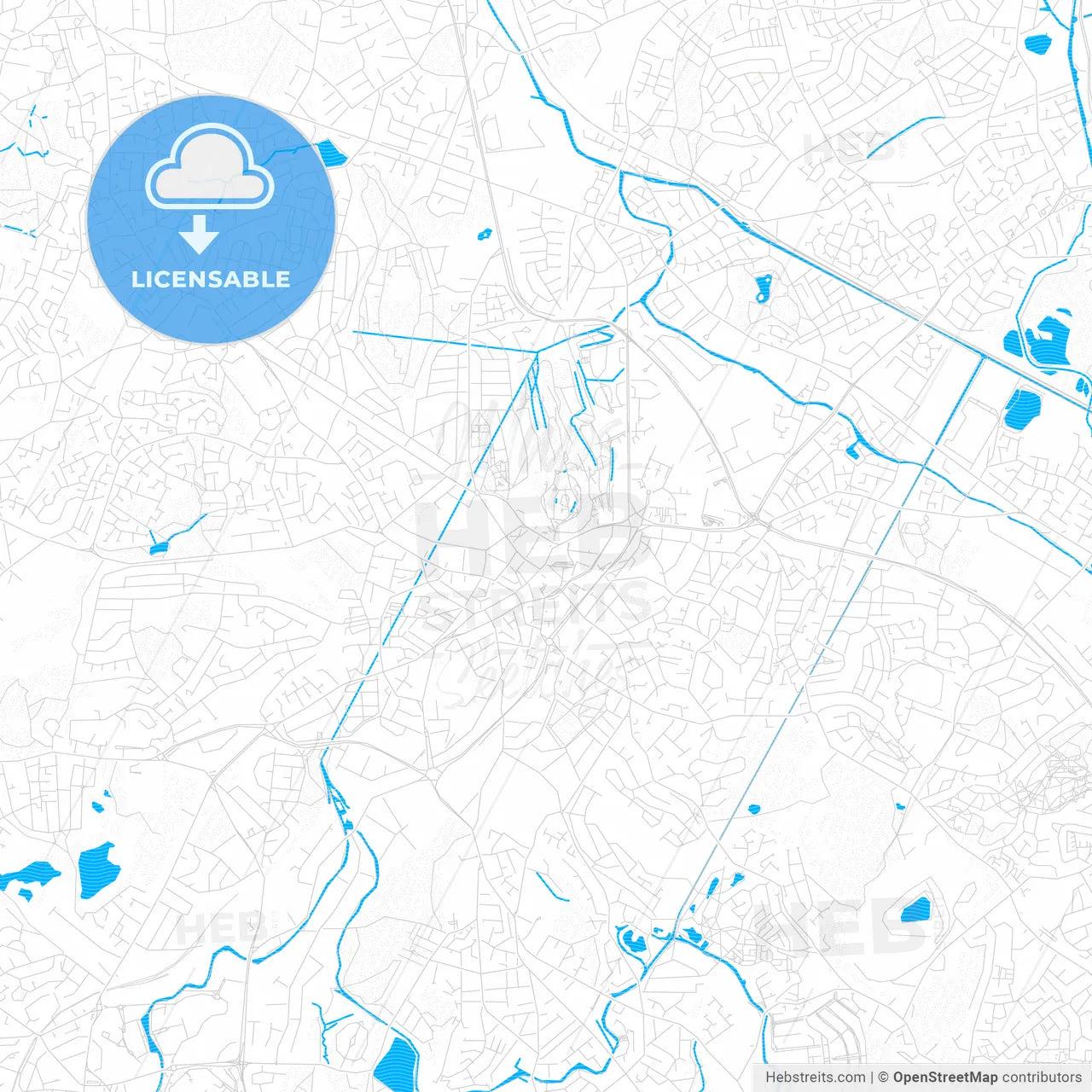 Dudley, England PDF vector map with water in focus