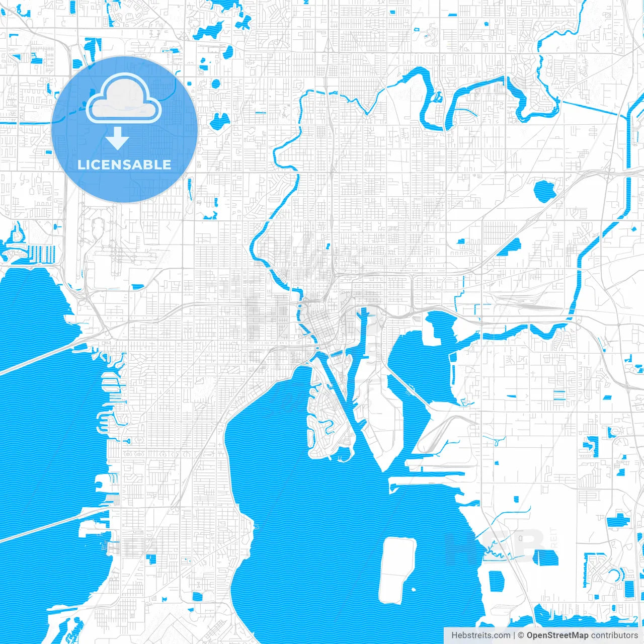 Tampa, Florida, United States, PDF vector map with water in focus