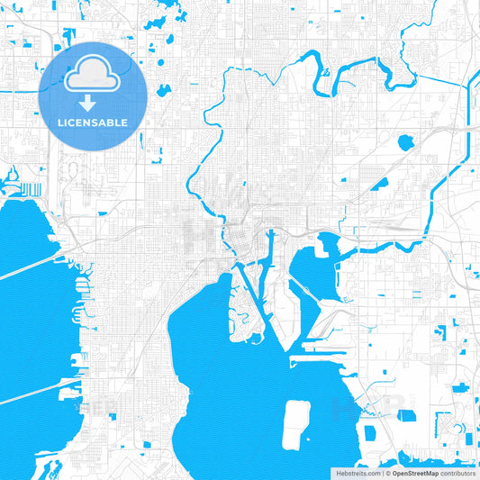 Tampa, Florida, United States, PDF vector map with water in focus