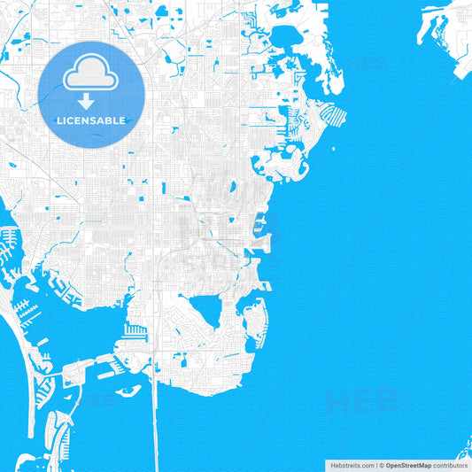 St. Petersburg, Florida, United States, PDF vector map with water in focus
