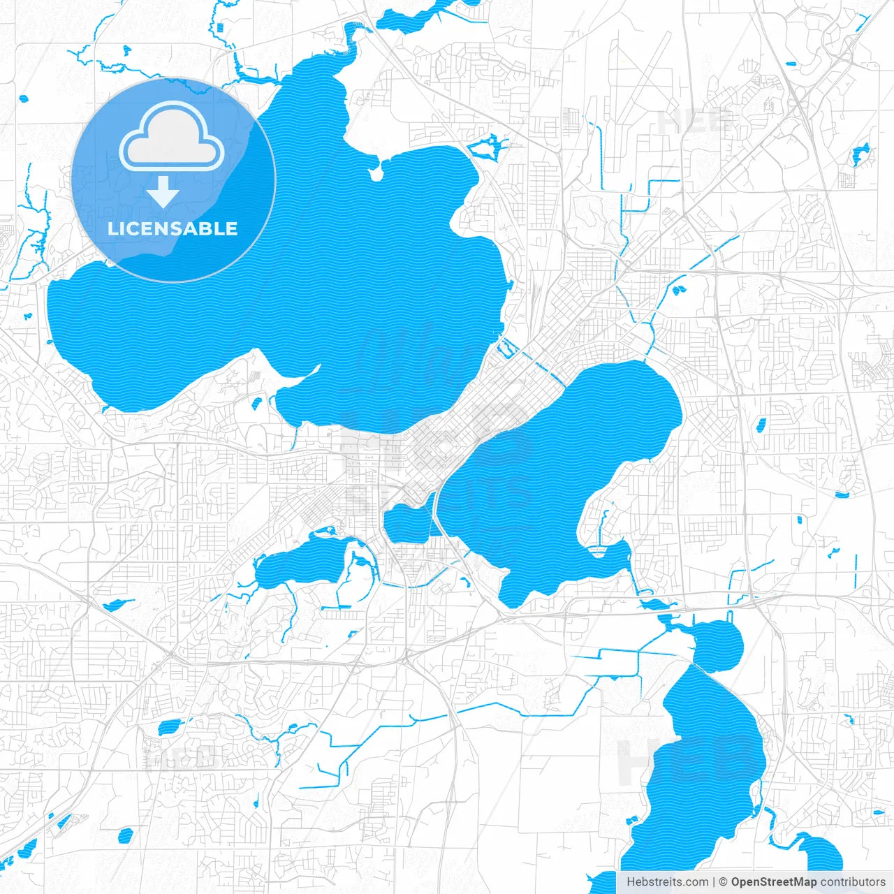 Madison, Wisconsin, United States, PDF vector map with water in focus