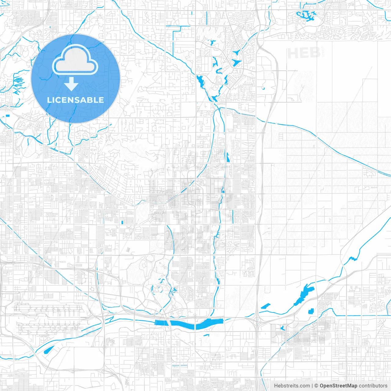 Scottsdale, Arizona, United States, PDF vector map with water in focus