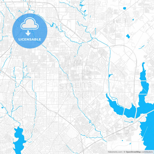 Garland, Texas, United States, PDF vector map with water in focus
