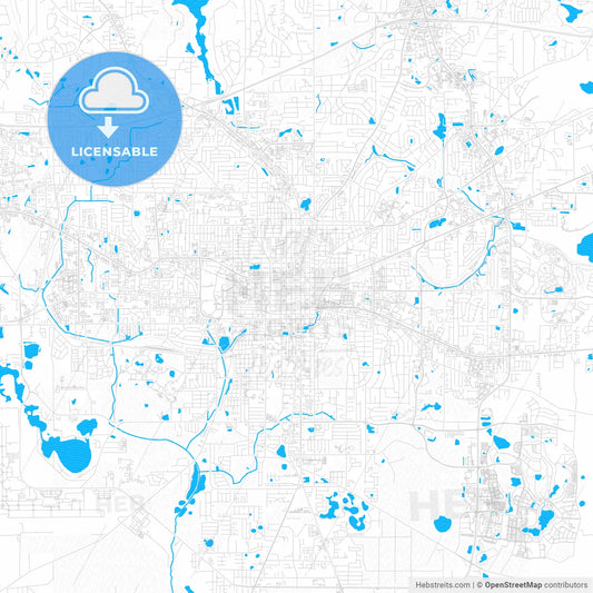Tallahassee, Florida, United States, PDF vector map with water in focus