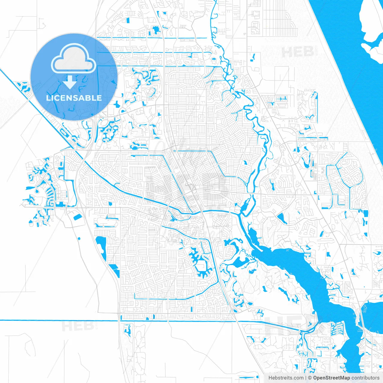 Port St. Lucie, Florida, United States, PDF vector map with water in focus