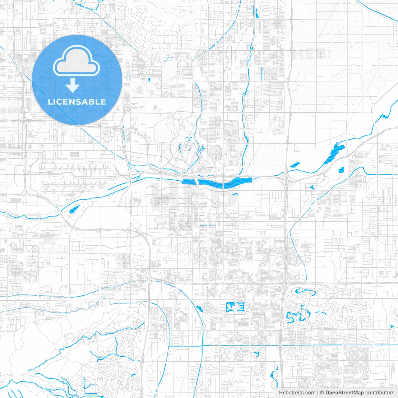 Tempe, Arizona, United States, PDF vector map with water in focus