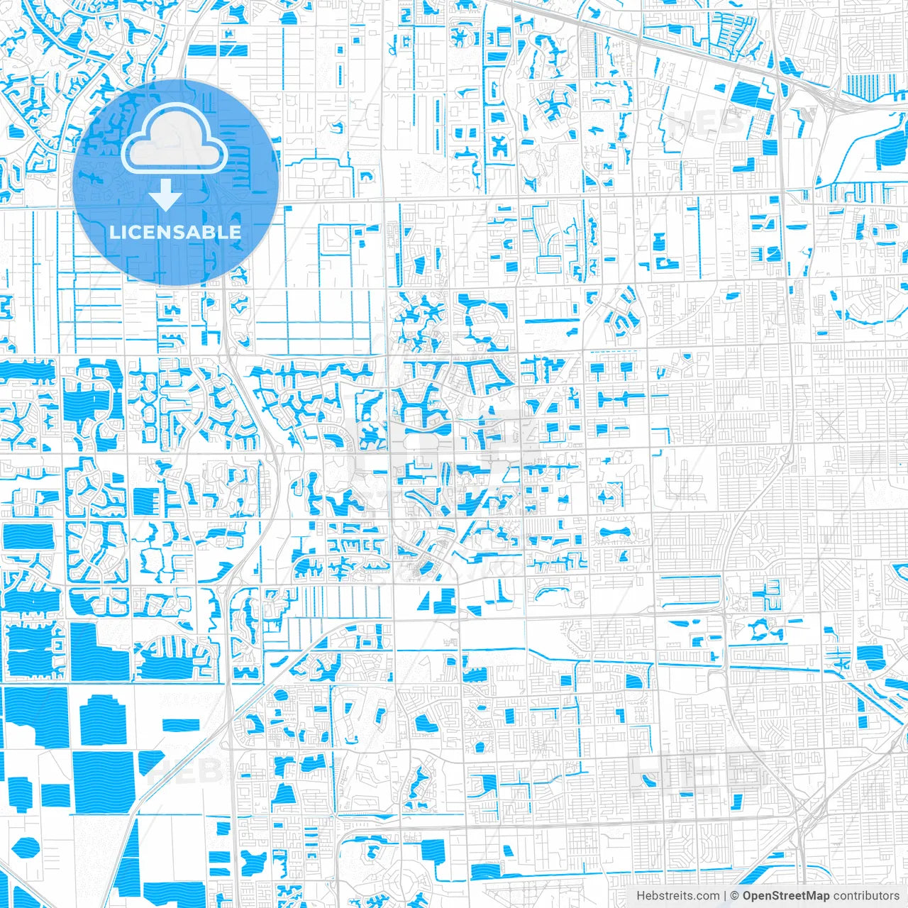 Pembroke Pines, Florida, United States, PDF vector map with water in focus
