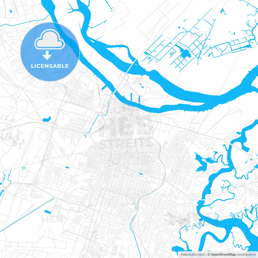 Savannah, Georgia, United States, PDF vector map with water in focus