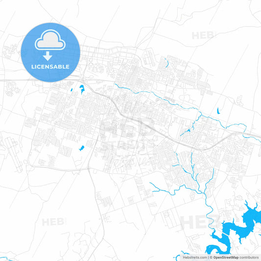 Killeen, Texas, United States, PDF vector map with water in focus
