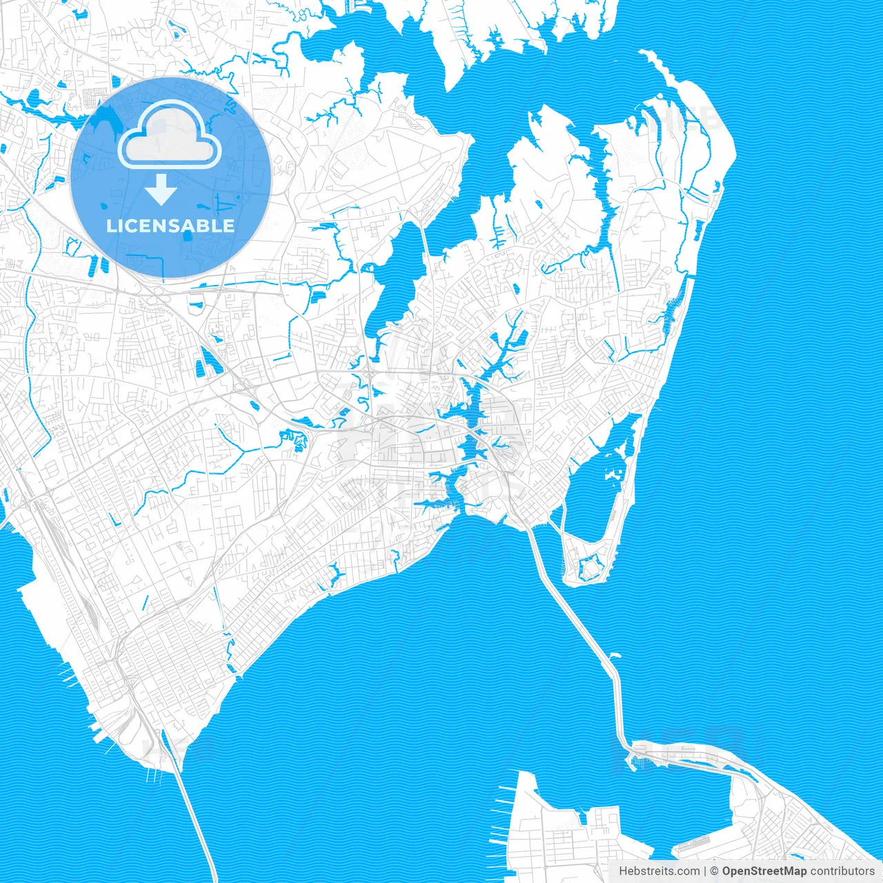 Hampton, Virginia, United States, PDF vector map with water in focus