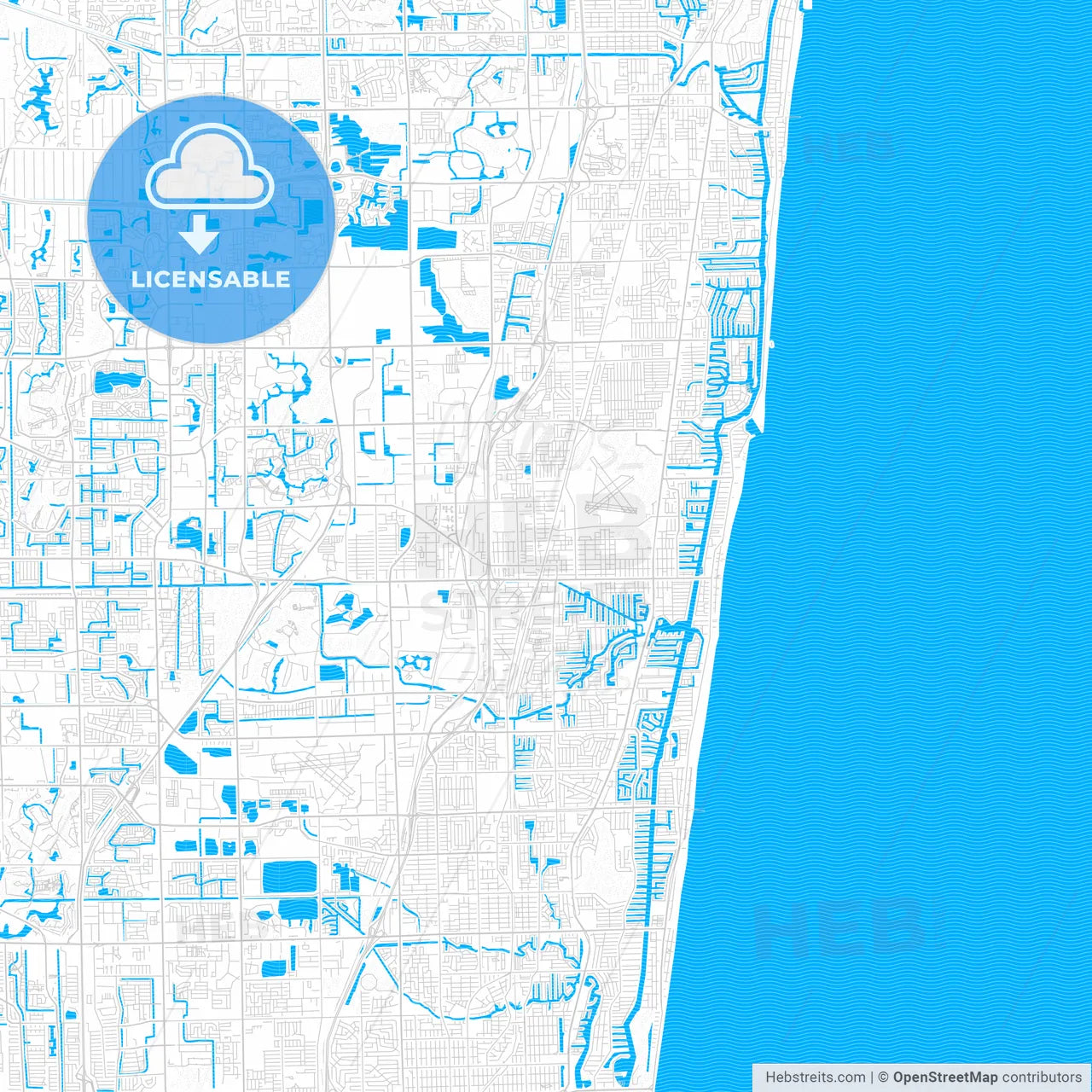 Pompano Beach, Florida, United States, PDF vector map with water in focus