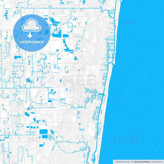 Pompano Beach, Florida, United States, PDF vector map with water in focus