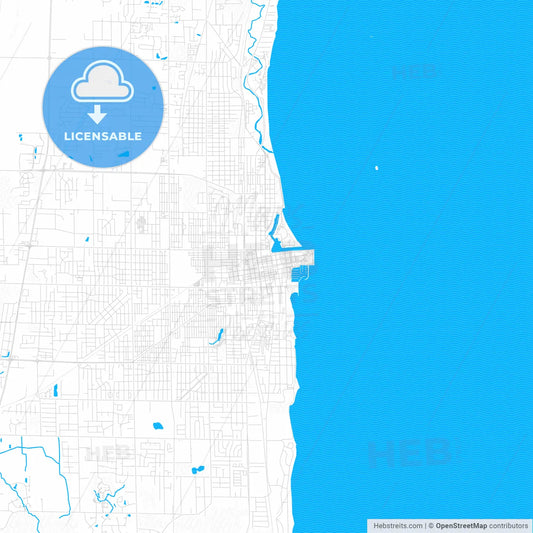 Kenosha, Wisconsin, United States, PDF vector map with water in focus