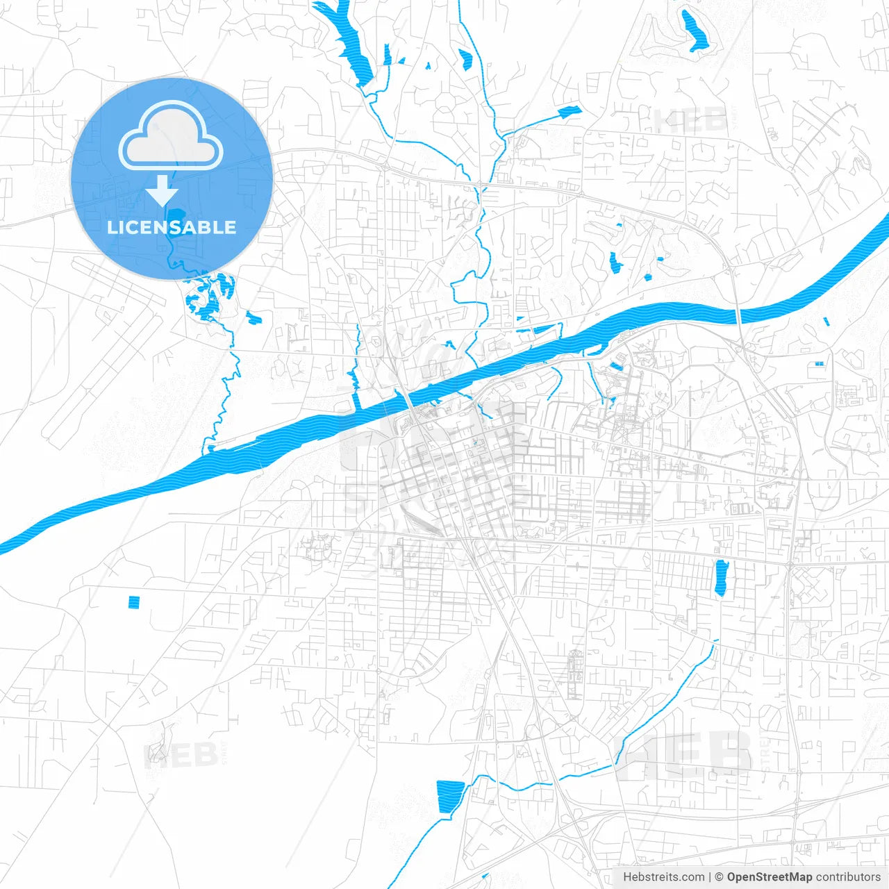 Tuscaloosa, Alabama, United States, PDF vector map with water in focus