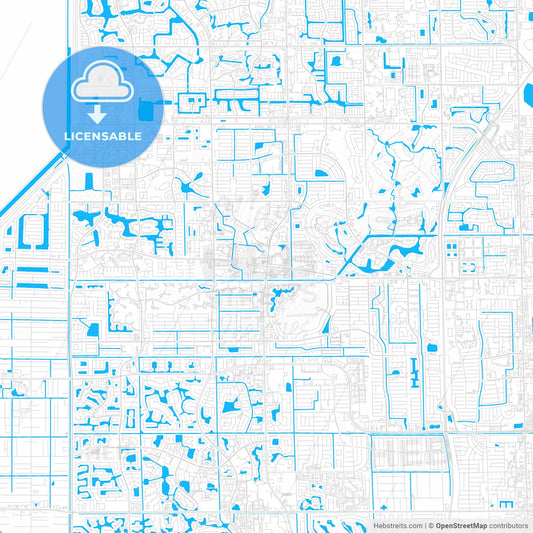 Sunrise, Florida, United States, PDF vector map with water in focus