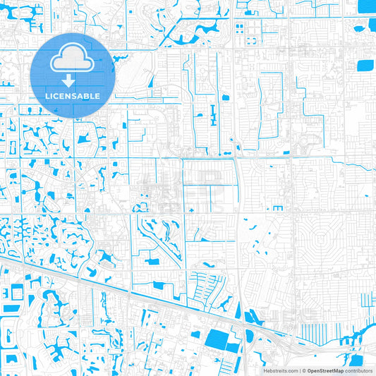 Plantation, Florida, United States, PDF vector map with water in focus