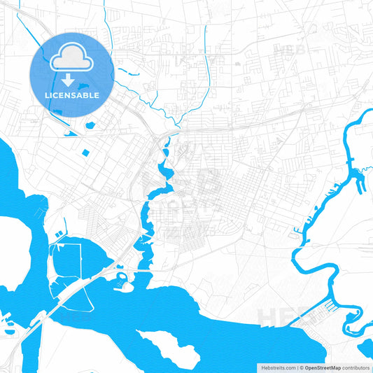 Baytown, Texas, United States, PDF vector map with water in focus