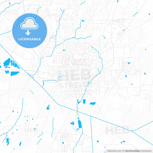 Jackson, Tennessee, United States, PDF vector map with water in focus