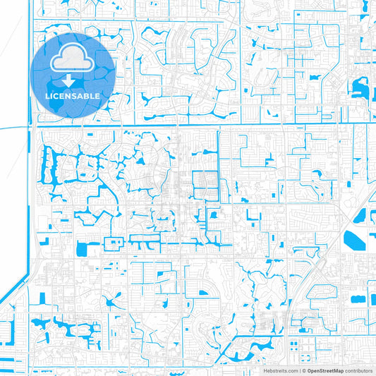 Tamarac, Florida, United States, PDF vector map with water in focus