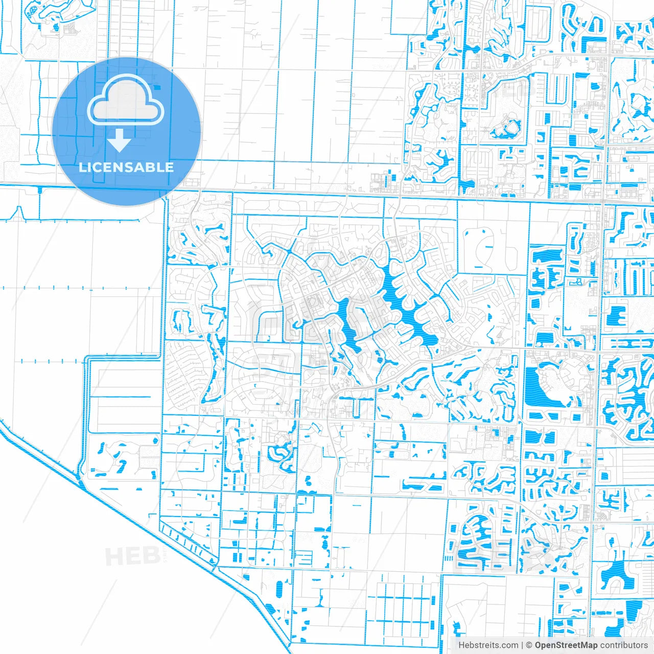Wellington, Florida, United States, PDF vector map with water in focus