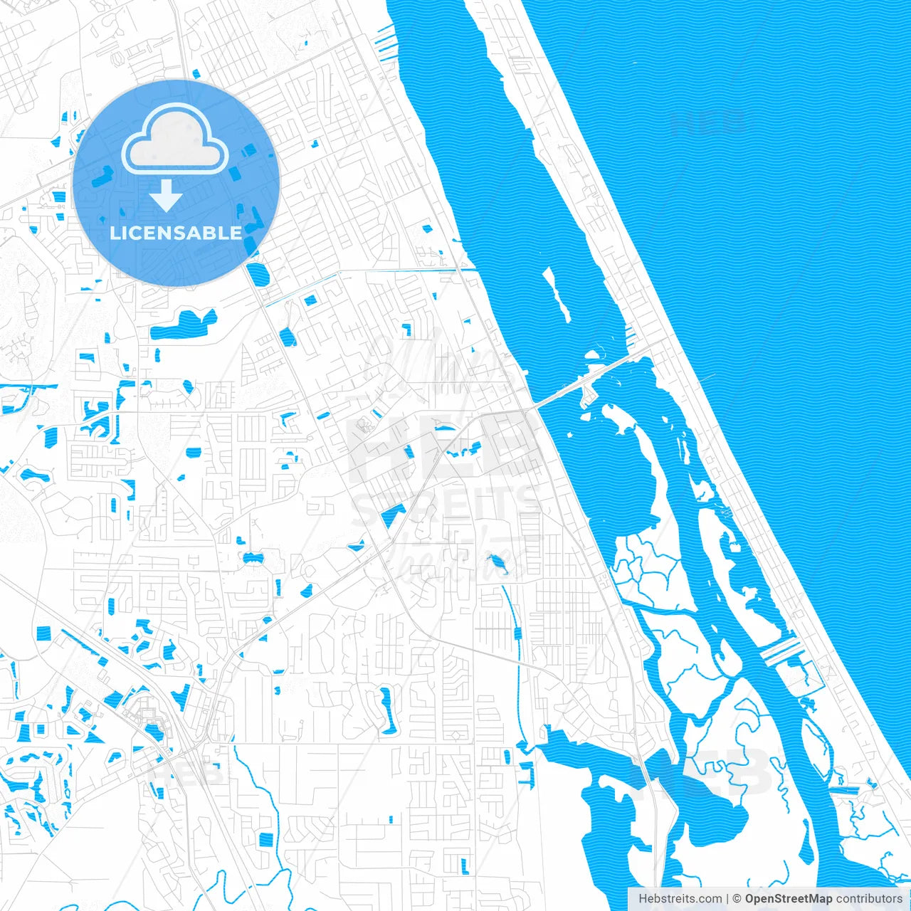 Port Orange, Florida, United States, PDF vector map with water in focus