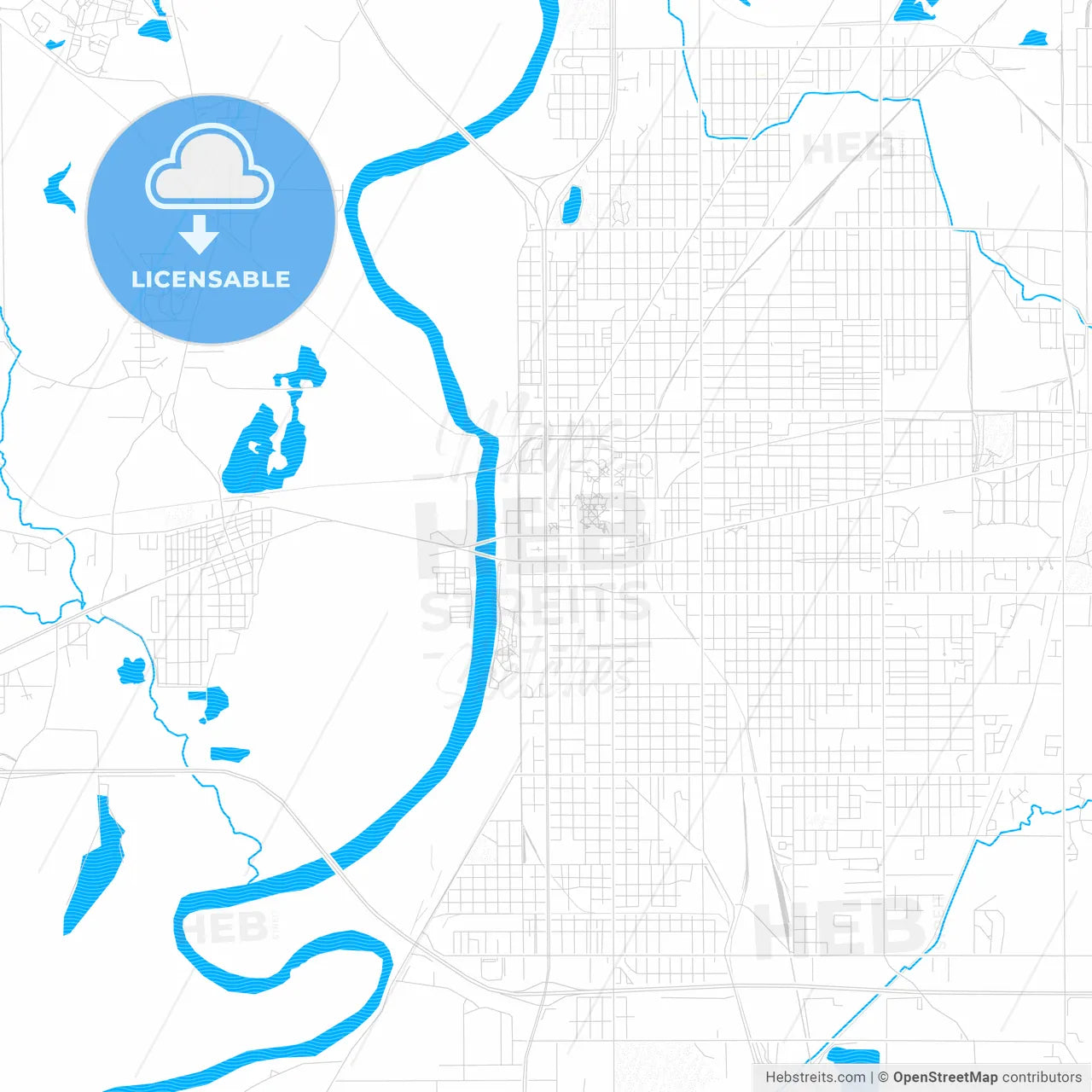 Terre Haute, Indiana, United States, PDF vector map with water in focus