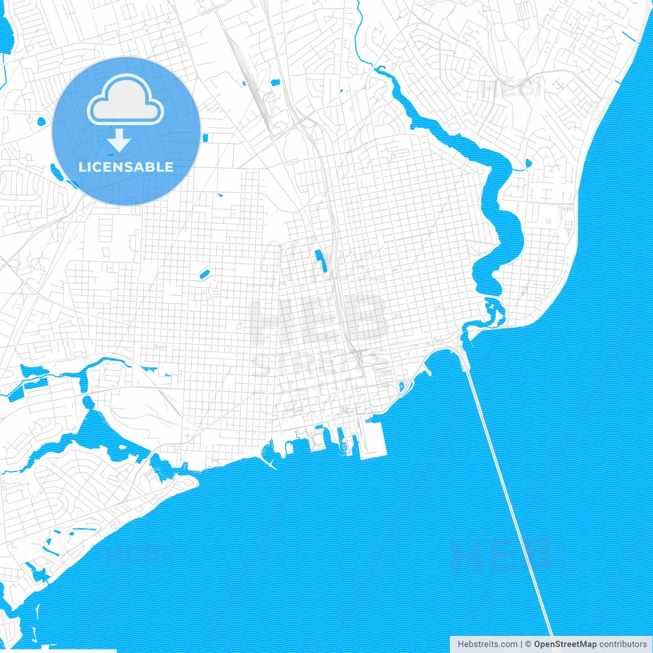 Pensacola, Florida, United States, PDF vector map with water in focus