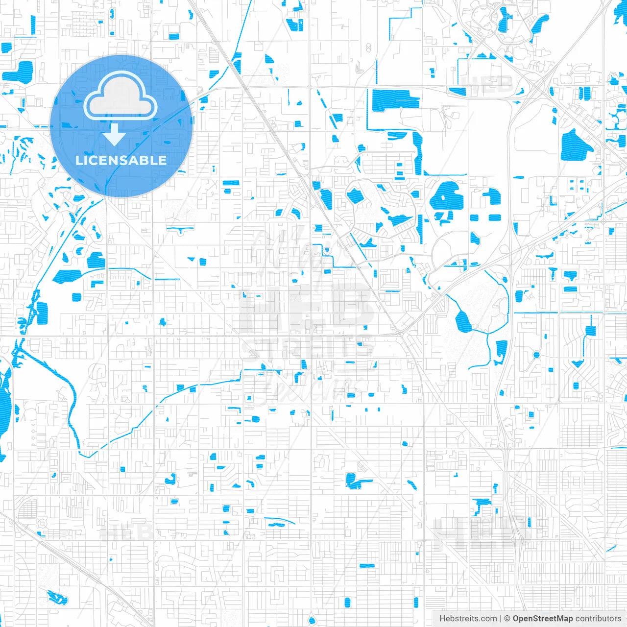 Pinellas Park, Florida, United States, PDF vector map with water in focus
