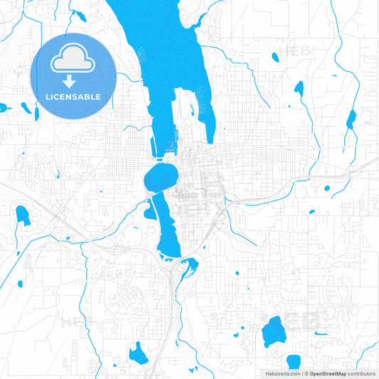 Olympia, Washington, United States, PDF vector map with water in focus