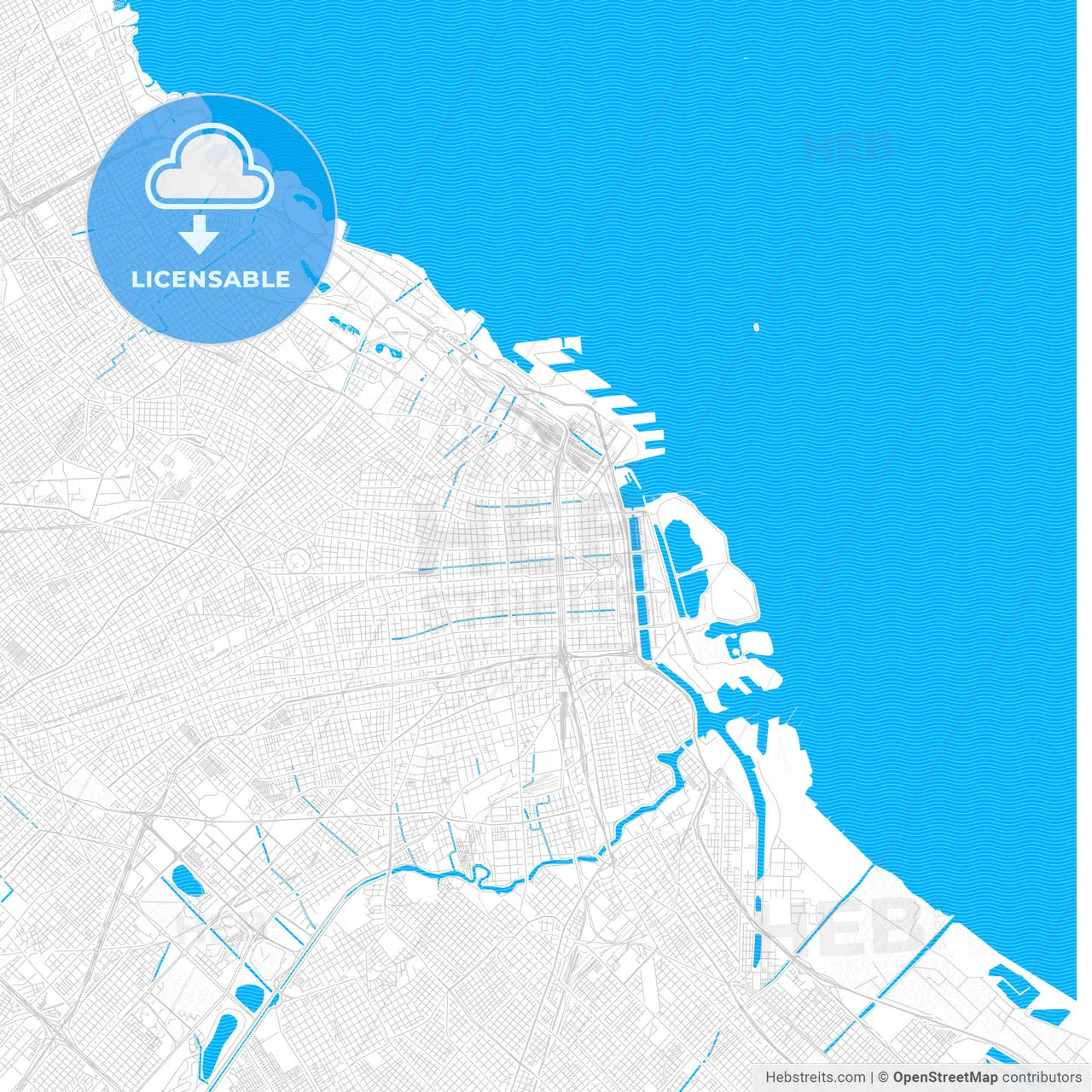 Buenos Aires, Argentina PDF vector map with water in focus