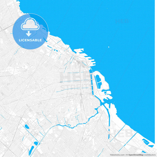 Buenos Aires, Argentina PDF vector map with water in focus