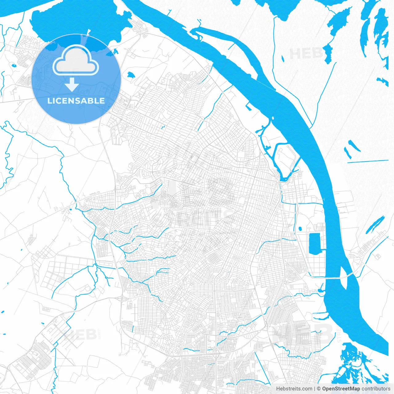 Barranquilla, Colombia PDF vector map with water in focus