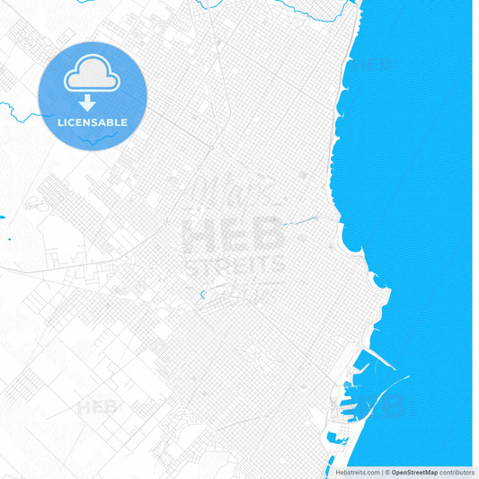 Mar del Plata, Argentina PDF vector map with water in focus