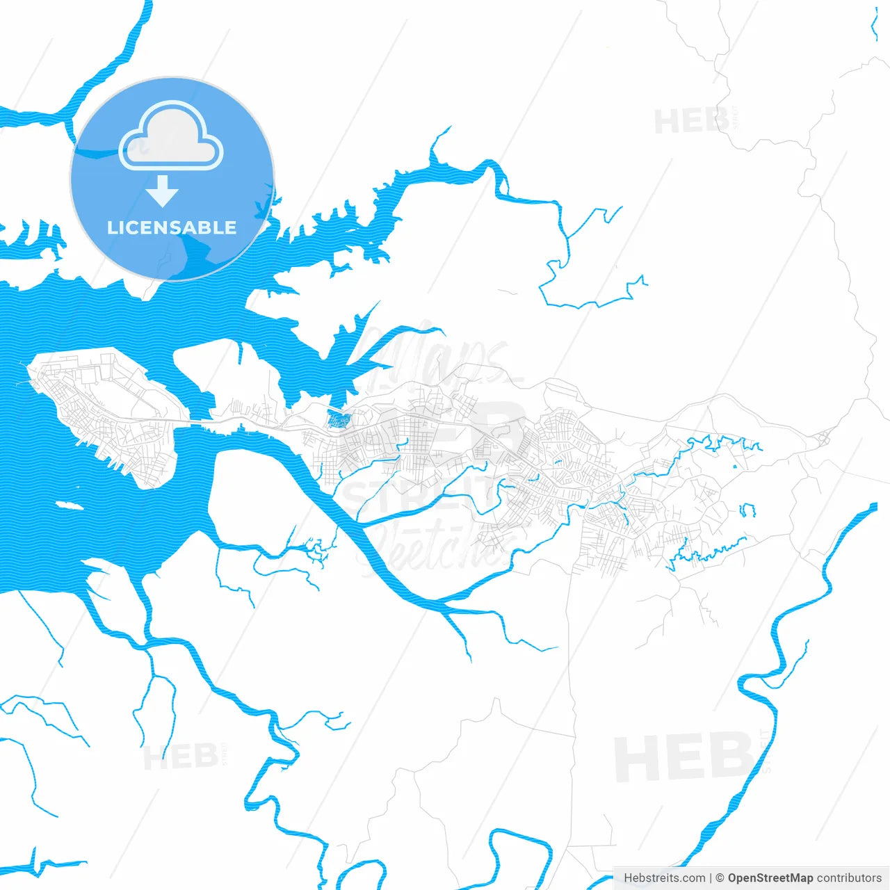 Buenaventura, Colombia PDF vector map with water in focus