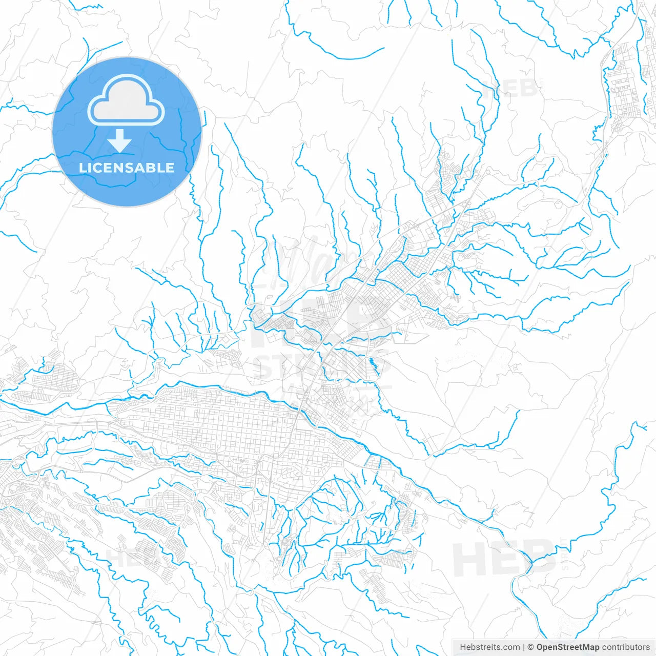 Dosquebradas, Colombia PDF vector map with water in focus