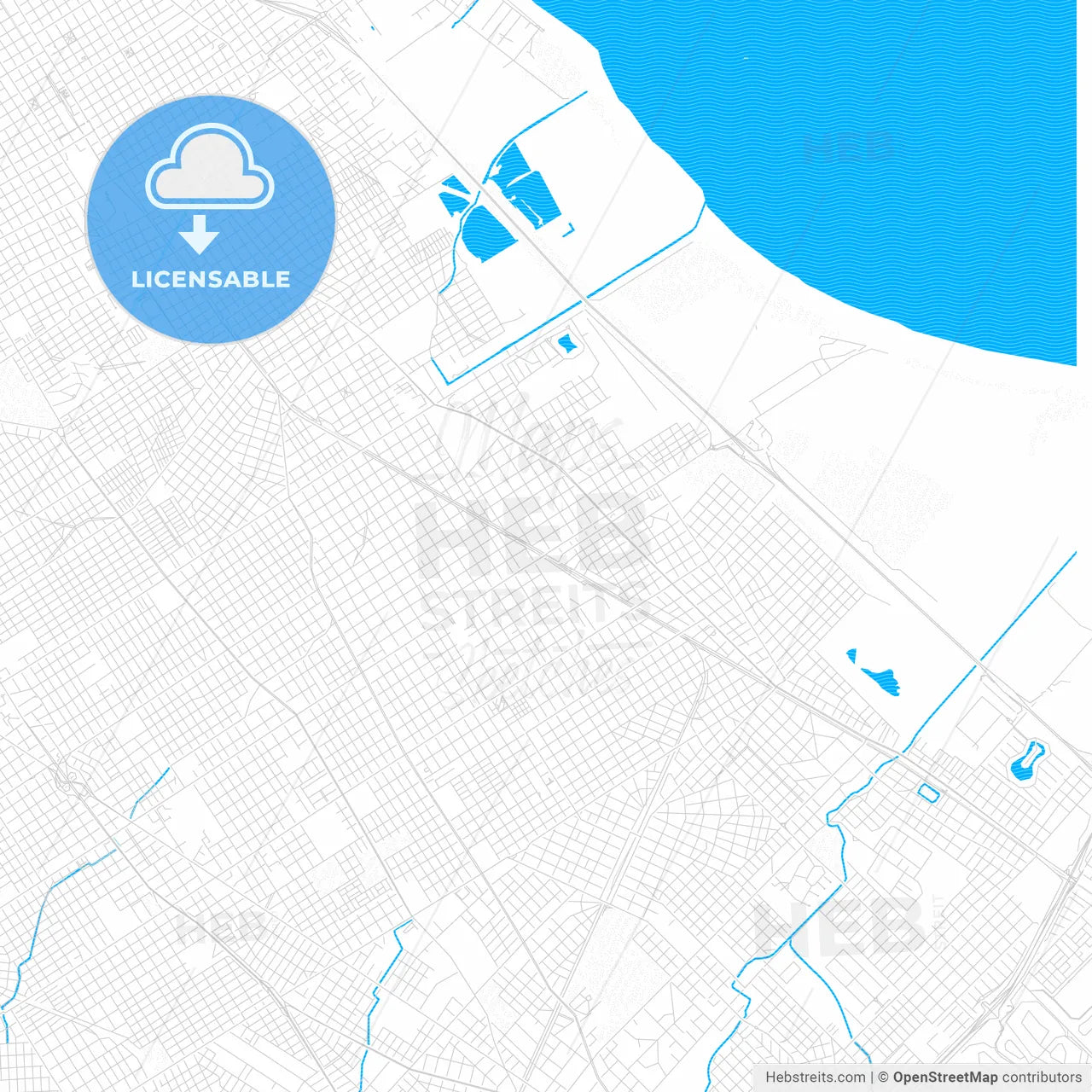 Berazategui, Argentina PDF vector map with water in focus