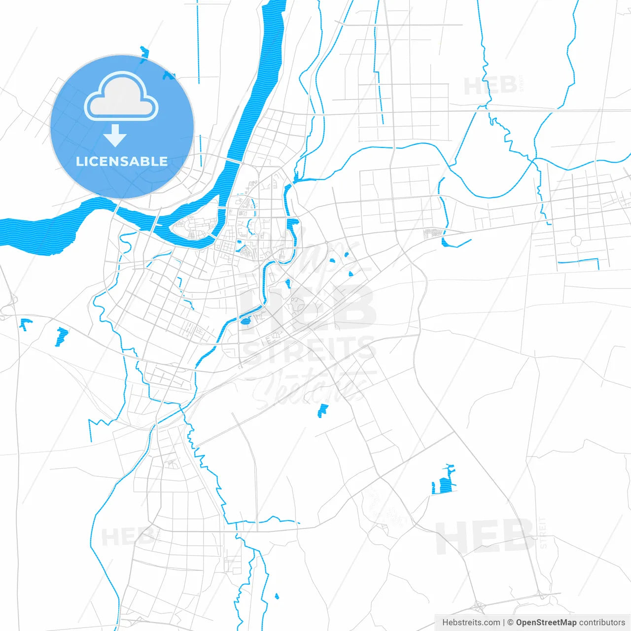 Lu an, China PDF vector map with water in focus