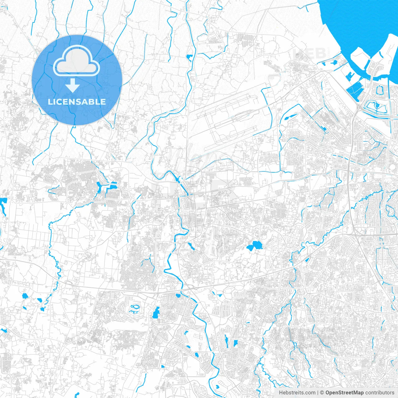 Tangerang, Indonesia PDF vector map with water in focus