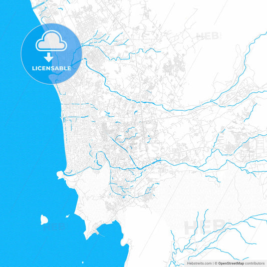 Padang, Indonesia PDF vector map with water in focus
