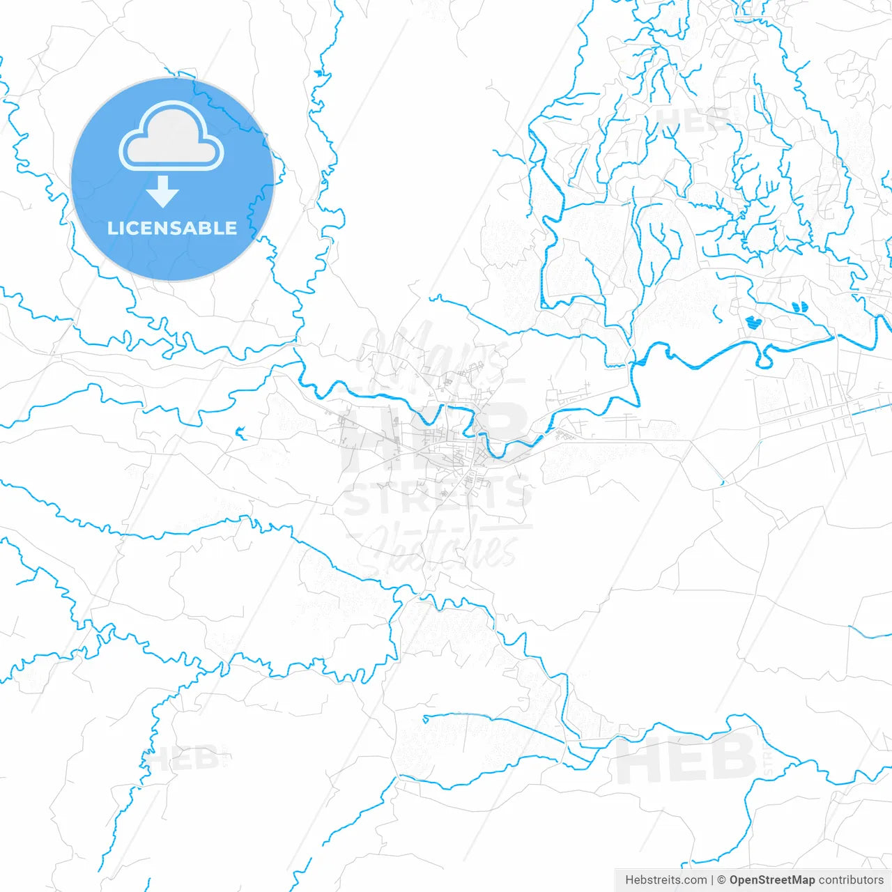 Banjar, Indonesia PDF vector map with water in focus