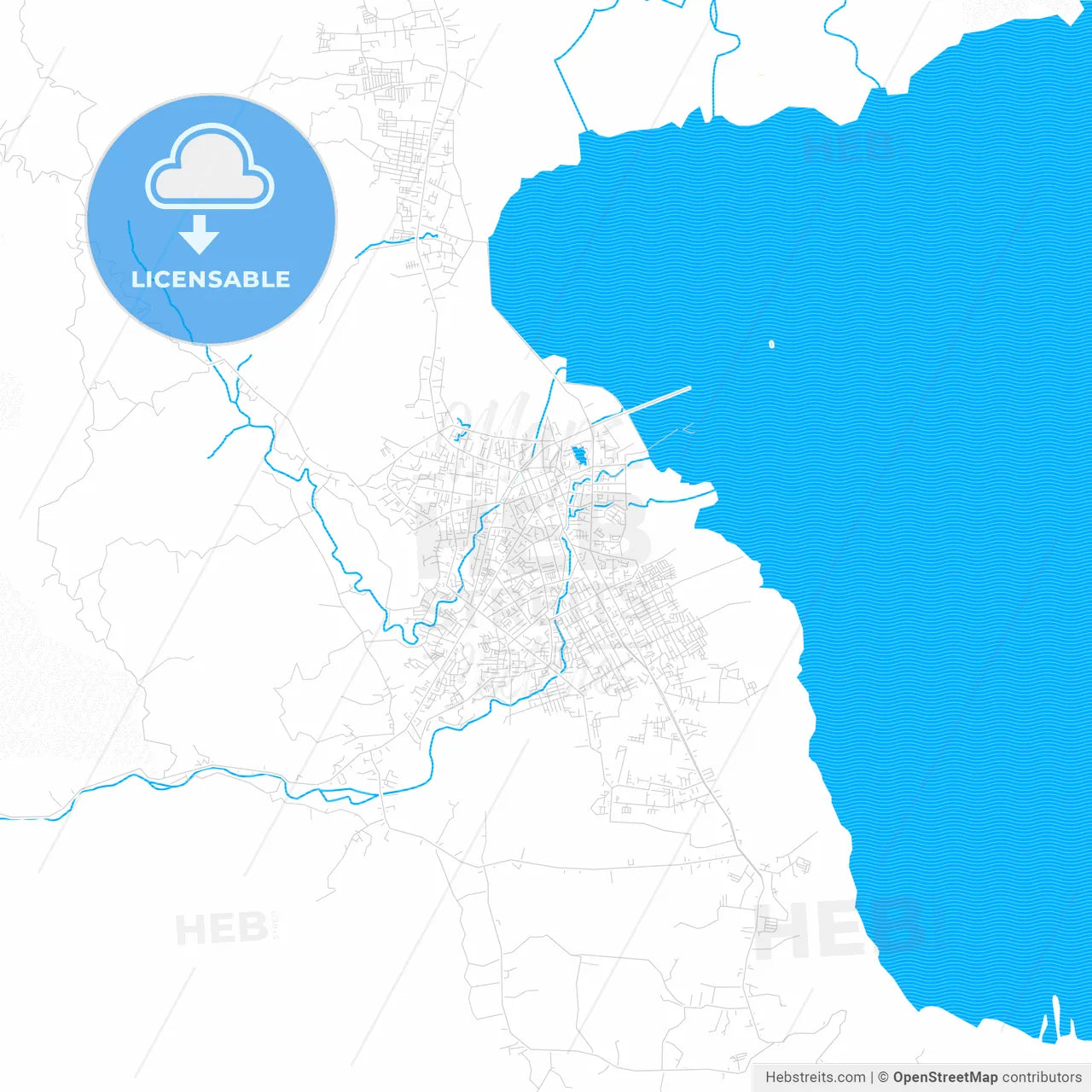 Palopo, Indonesia PDF vector map with water in focus