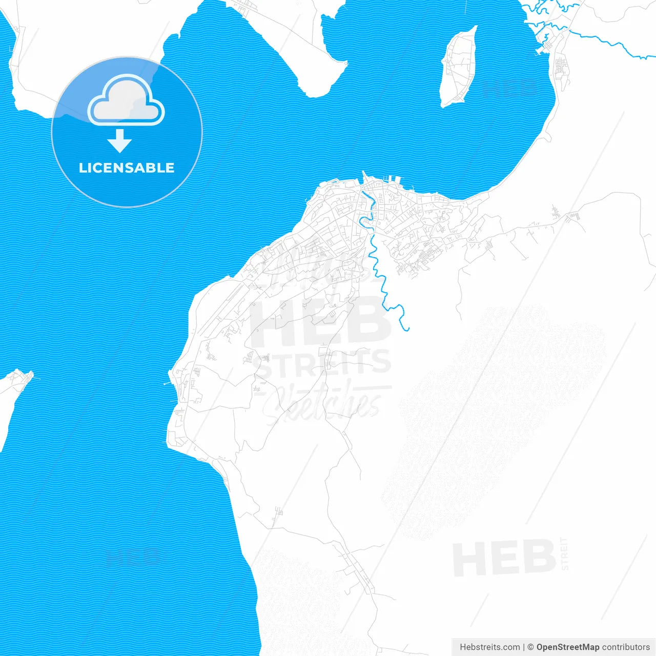 Baubau, Indonesia PDF vector map with water in focus