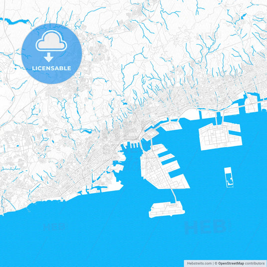 Kobe, Japan PDF vector map with water in focus