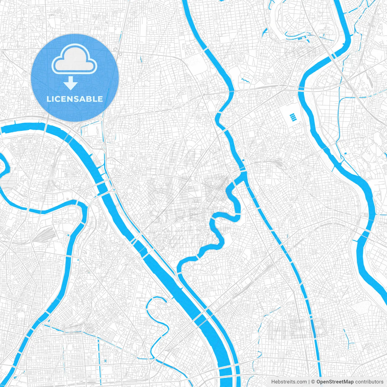 Katsushika, Japan PDF vector map with water in focus