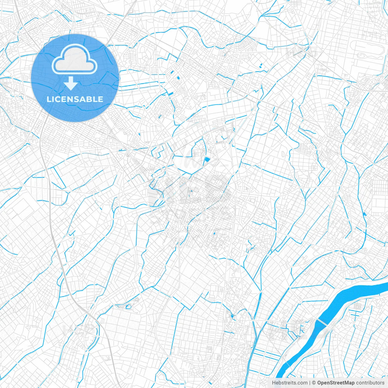 Anjō, Japan PDF vector map with water in focus