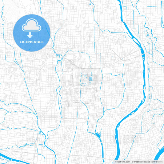 Ōgaki, Japan PDF vector map with water in focus