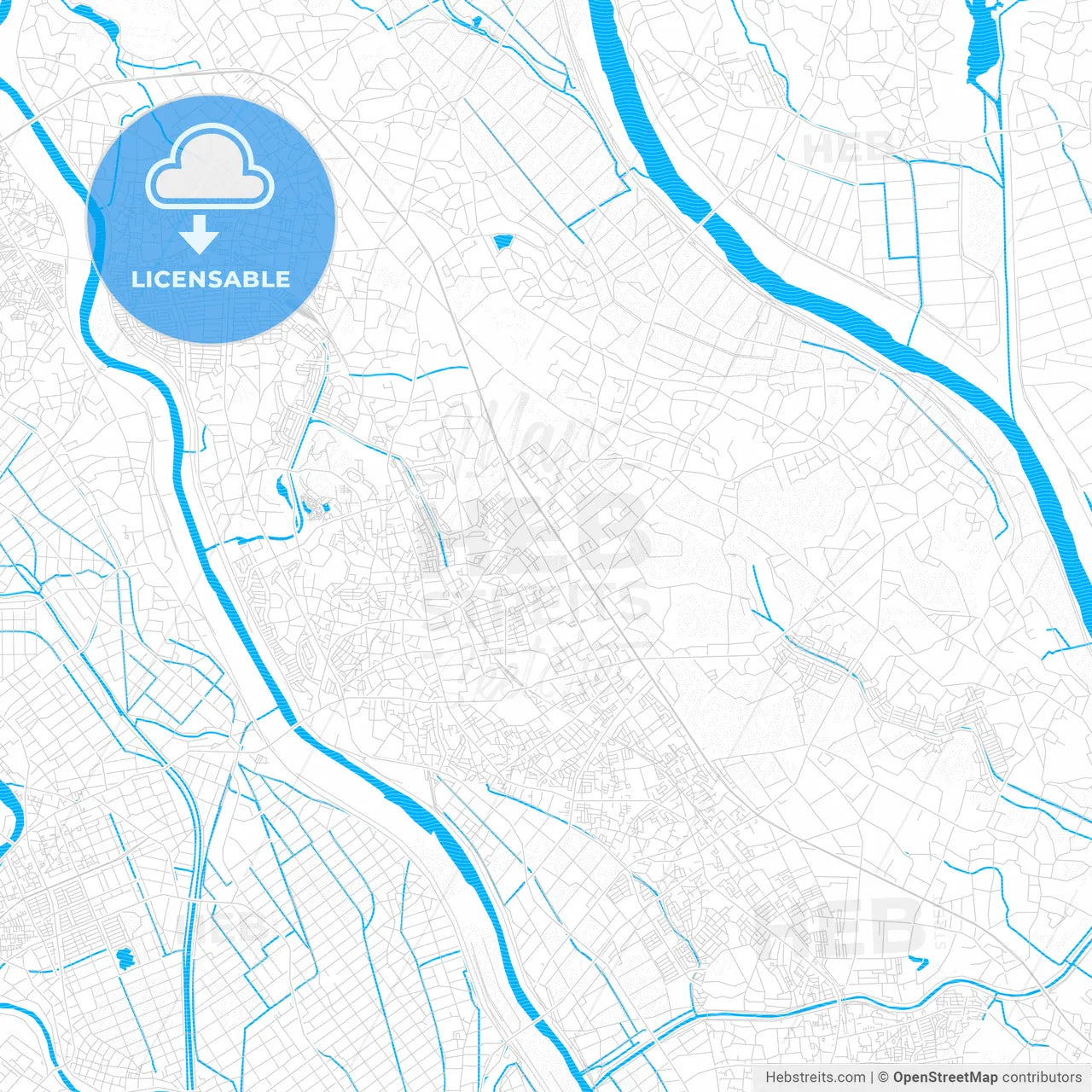 Noda, Japan PDF vector map with water in focus