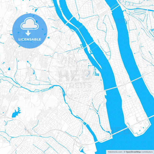 Kuwana, Japan PDF vector map with water in focus