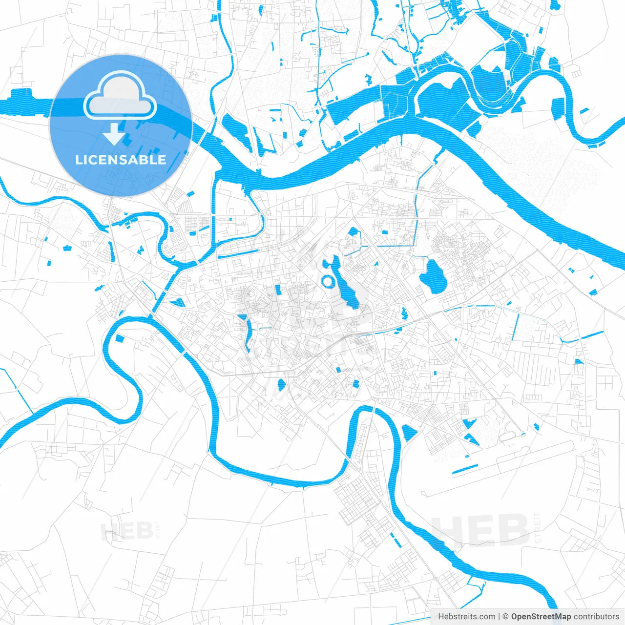 Haiphong, Vietnam PDF vector map with water in focus
