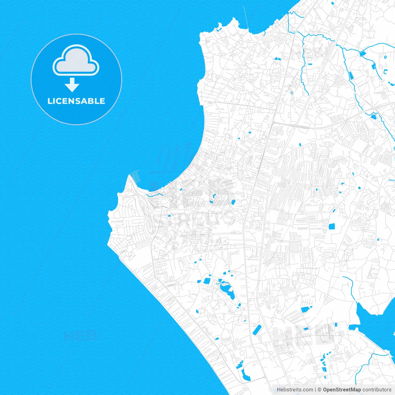 Pattaya, Thailand PDF vector map with water in focus